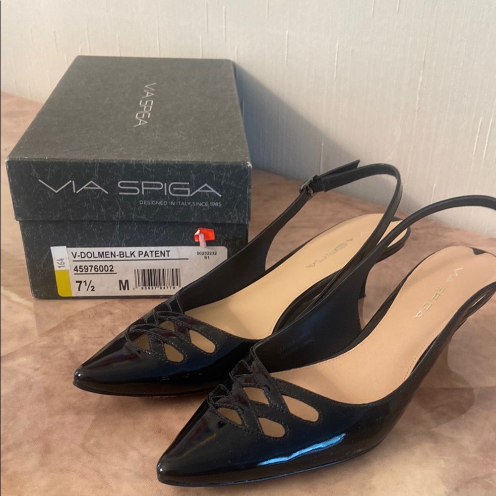 Via Spiga Black Patent Leather Slingback Heels - Picture 7 of 7
